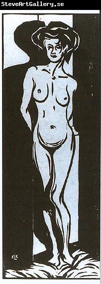Ernst Ludwig Kirchner Nude young woman in front of a oven - Woodcut - Museumslandschaft Hessen, Kassel